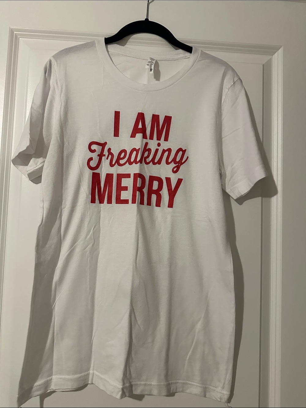 I Am Freaking Merry Holiday Tee - White with Red Text